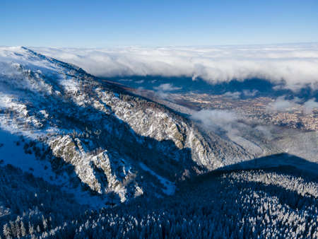 Aerial Winter view of Vitosha Mountain, Sofia City Region, Bulgariaの写真素材