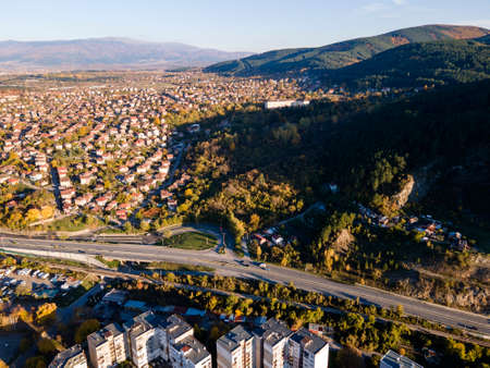 Amazing Aerial Autumn view of city of Pernik, Bulgariaの写真素材