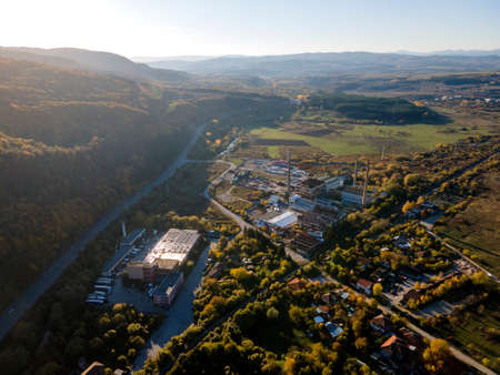 Amazing Aerial Autumn view of city of Pernik, Bulgaria