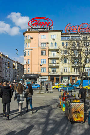 SOFIA, BULGARIA -FEBRUARY 26, 2022: Walking people on Boulevard Vitosha in city of Sofia, Bulgariaのeditorial素材