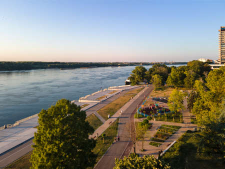 Amazing Aerial view of Danube River and City of Ruse, Bulgariaの写真素材