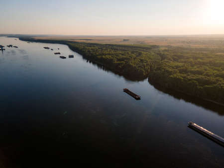 Amazing Aerial view of Danube River and City of Ruse, Bulgariaの写真素材