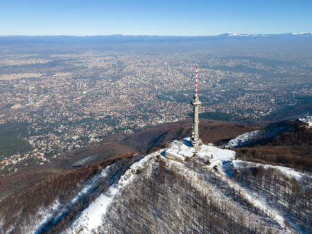 Aerial Winter view of Vitosha Mountain at Kopitoto area, Sofia City Region, Bulgaria