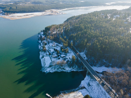Amazing Aerial view of Iskar Reservoir near city of Sofia, Bulgariaの写真素材