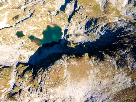 Amazing Aerial view of Rila Mountain near Malyovitsa peak, Bulgariaの写真素材
