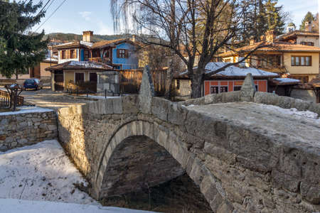 KOPRIVSHTITSA, BULGARIA - JANUARY 25, 2020: Typical Street and old houses in historical town of Koprivshtitsa, Sofia Region, Bulgariaのeditorial素材