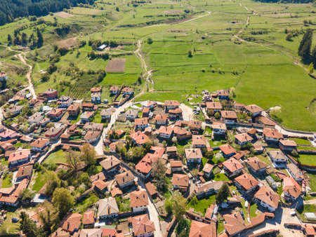 Aerial view of historical town of Koprivshtitsa, Sofia Region, Bulgariaの写真素材