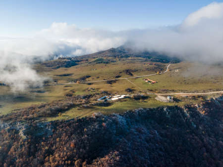 Amazing Aerial Autumn Landscape of Balkan Mountains and Vratsata pass, Bulgaria