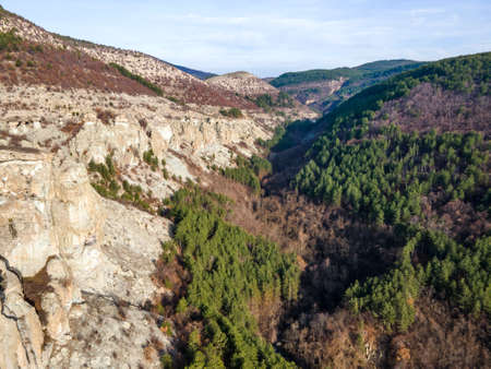 Aerial view of Dazhdovnitsa - Ancient Thracian sanctuary at Rhodope Mountains, Kardzhali region,  Bulgariaの写真素材