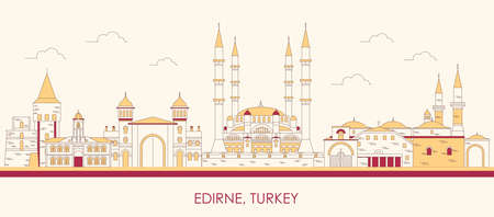 Cartoon Skyline panorama of city of Edirne, Turkey - vector illustrationのイラスト素材