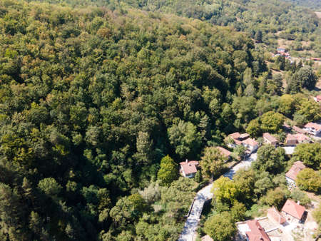 Aerial view of village of Svezhen with Authentic nineteenth century houses, Plovdiv Region, Bulgariaの写真素材
