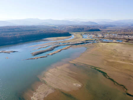 Aerial view of Ogosta Reservoir, Montana Region, Bulgariaの写真素材