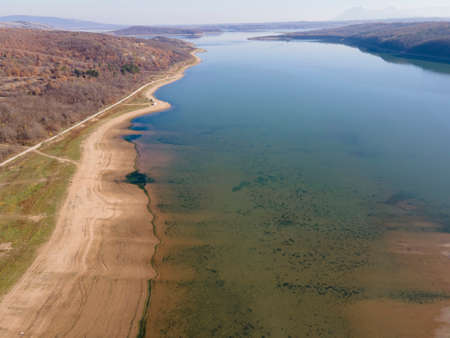 Aerial view of Ogosta Reservoir, Montana Region, Bulgariaの写真素材