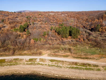 Aerial view of Ogosta Reservoir, Montana Region, Bulgariaの写真素材