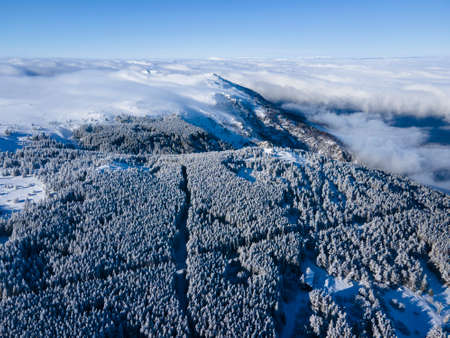 Aerial Winter view of Vitosha Mountain, Sofia City Region, Bulgariaの写真素材