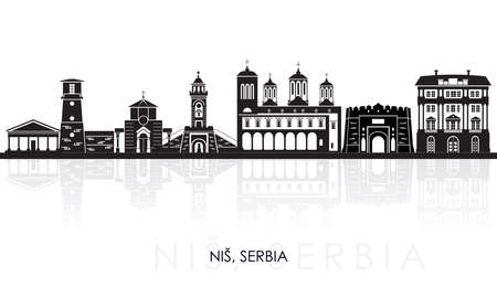 Silhouette Skyline panorama of City of Nis, Serbia - vector illustrationのイラスト素材