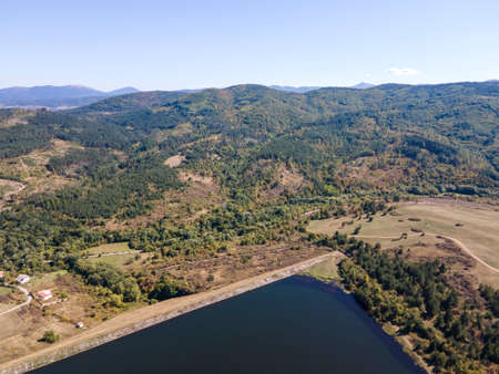 Aerial view of Yarlovtsi Reservoir, Pernik Region, Bulgariaの写真素材