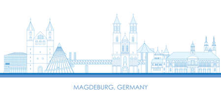 Outline Skyline panorama of city of Magdeburg, Germany - vector illustrationのイラスト素材