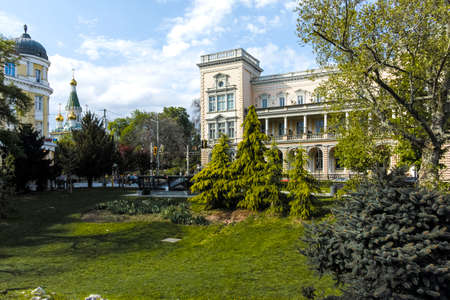 SOFIA, BULGARIA - MAY 1, 2022:  Spring view of Typical buildings around Kristal garden in city of...