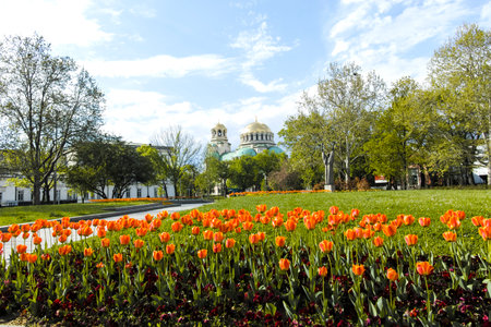 SOFIA, BULGARIA - MAY 1, 2022:  Spring view of Garden Saint Kliment Ohridski in city of Sofia, Bulgariaのeditorial素材