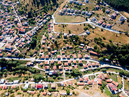 Aerial view of village of Trigrad, Smolyan Region, Bulgariaの写真素材