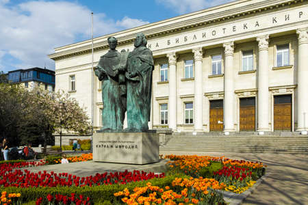 SOFIA, BULGARIA - MAY 1, 2022:  Spring view of National Library Saint Cyril and Saint Methodius in Sofia, Bulgariaのeditorial素材