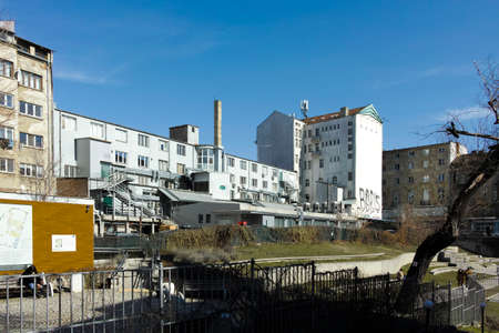 SOFIA, BULGARIA -FEBRUARY 25, 2022: Typical street and building at the center of city of Sofia, Bulgariaのeditorial素材
