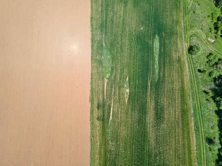 Spring Aerial view of rural land near town of Godech, Sofia region, Bulgariaの写真素材