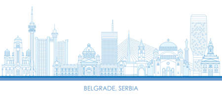 Outline Skyline panorama of City of Belgrade, Serbia - vector illustrationのイラスト素材