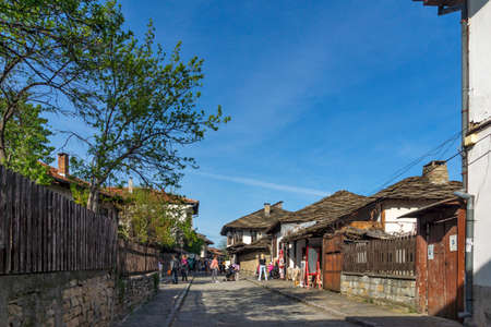 TRYAVNA, BULGARIA - MAY 1, 2021: Typical street and Nineteenth Century Houses house in Old town of Tryavna, Gabrovo region, Bulgariaのeditorial素材