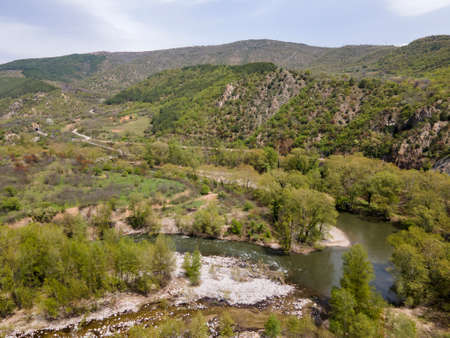 Amazing Aerial view of Struma River passing through the Kresna Gorge, Bulgariaの写真素材
