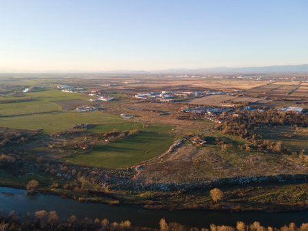 Aerial sunset view of Rowing Venue in city of Plovdiv, Bulgariaの写真素材