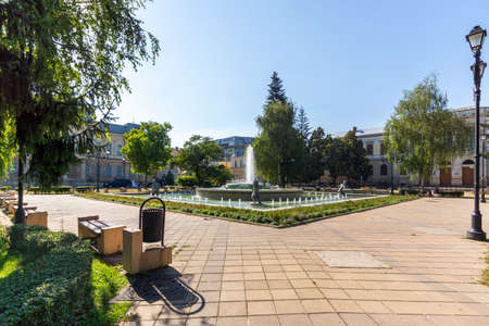 RUSE, BULGARIA -AUGUST 15, 2021: Kniaz Alexander Battenberg Square at the center of city of Ruse, Bulgariaのeditorial素材