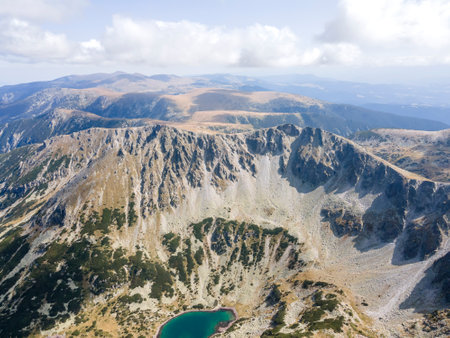 Amazing Aerial view of Rila mountain near Musala peak, Bulgariaの写真素材