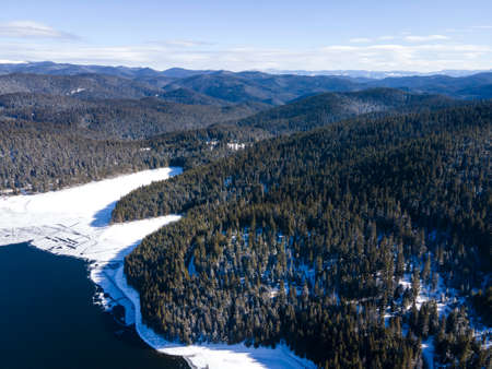 Aerial view of Golyam Beglik Reservoir, Pazardzhik Region, Bulgaria