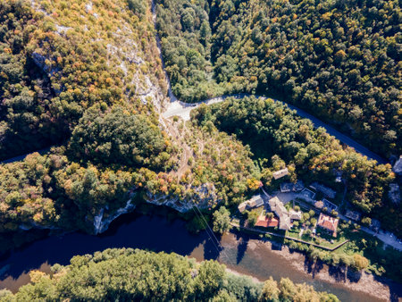 Aerial view of Iskar River Gorge near town of Lyutibrod, Vratsa region, Balkan Mountains, Bulgaria