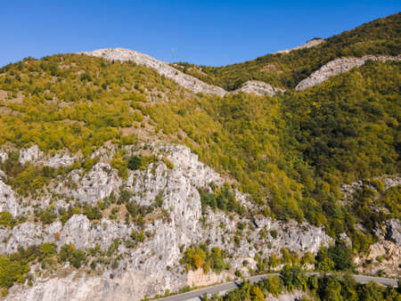 Aerial view of Iskar River Gorge near town of Lyutibrod, Vratsa region, Balkan Mountains, Bulgaria