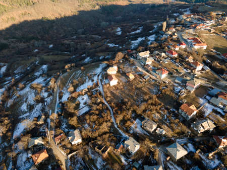 Aerial view of Village of Dolen with Authentic nineteenth century houses, Blagoevgrad Region, Bulgariaの写真素材