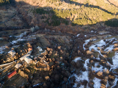 Aerial view of Village of Dolen with Authentic nineteenth century houses, Blagoevgrad Region,...