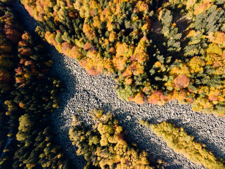 Aerial autumn view of Stone river know as Zlatnite Mostove (Golden Bridges) at Vitosha Mountain,...