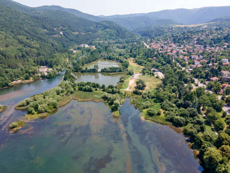 Aerial summer view of Pancharevo lake, Sofia city Region, Bulgariaの写真素材