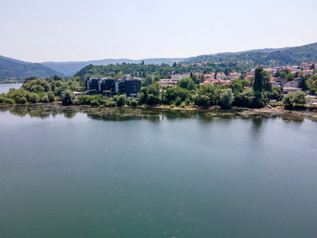 Aerial summer view of Pancharevo lake, Sofia city Region, Bulgariaのeditorial素材
