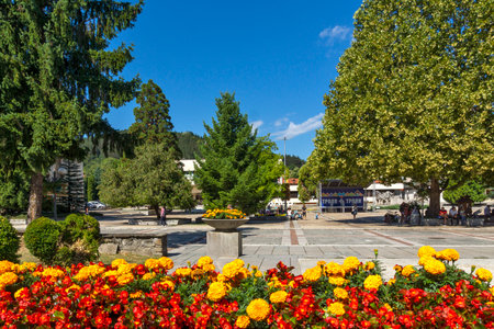 TROYAN, BULGARIA - AUGUST 31, 2021: Amazing view of center of town of Troyan, Lovech region, Bulgariaのeditorial素材