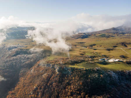 Amazing Aerial Autumn Landscape of Balkan Mountains and Vratsata pass, Bulgariaの写真素材
