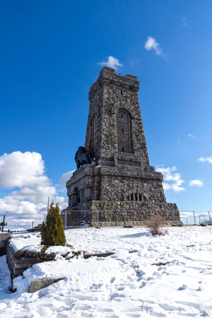 SHIPKA, BULGARIA - JANUARY 24, 2021: Monument to Liberty Shipka at Saint Nicholas peak, Stara Planina (Balkan) Mountain, Bulgariaのeditorial素材
