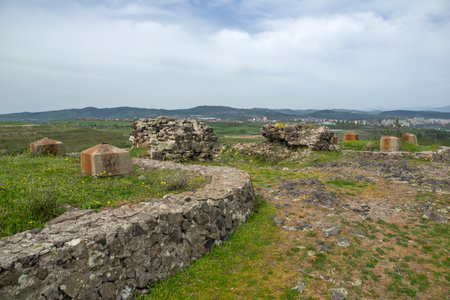 Ruins of ancient Vishegrad Fortress on the southern coast of Studen Kladenets reservoir near town of Kardzhali, Bulgariaのeditorial素材