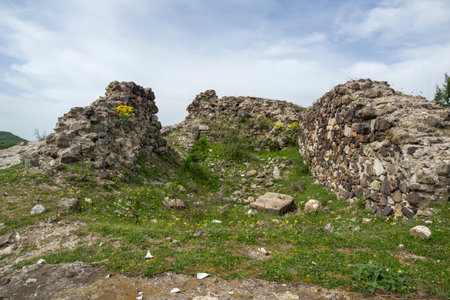 Ruins of ancient Vishegrad Fortress on the southern coast of Studen Kladenets reservoir near town of...
