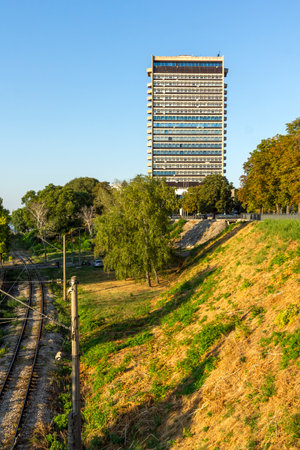 RUSE, BULGARIA -AUGUST 15, 2021: Panorama of Costal street at the center of city of Ruse, Bulgariaのeditorial素材