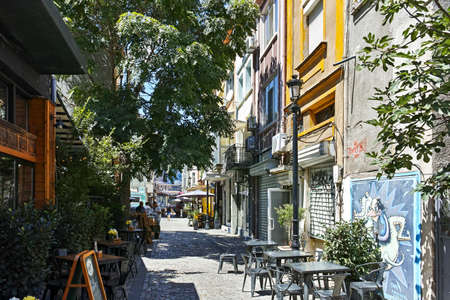 PLOVDIV, BULGARIA - AUGUST 2, 2022: Typical Street and houses at  pedestrian streets of city of...
