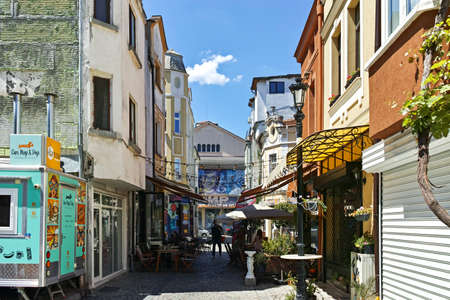 PLOVDIV, BULGARIA - AUGUST 2, 2022: Typical Street and houses at  pedestrian streets of city of...